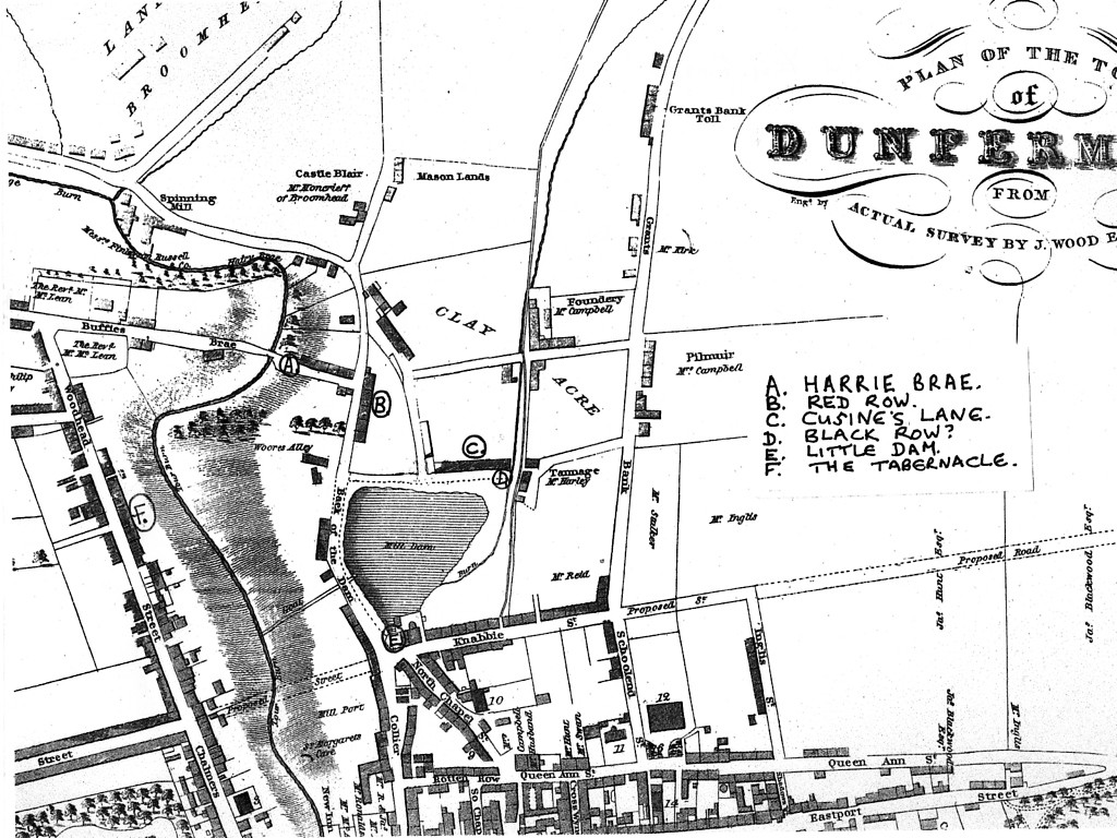 Part of the 1823 map of Dunfermline, showing the Black and Red Rows