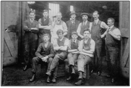 Photo C. 1920 – Now at 34 Inglis Street with an elderly George Kay (centre) and sons Dick (right) and Jimmy (second from right)
