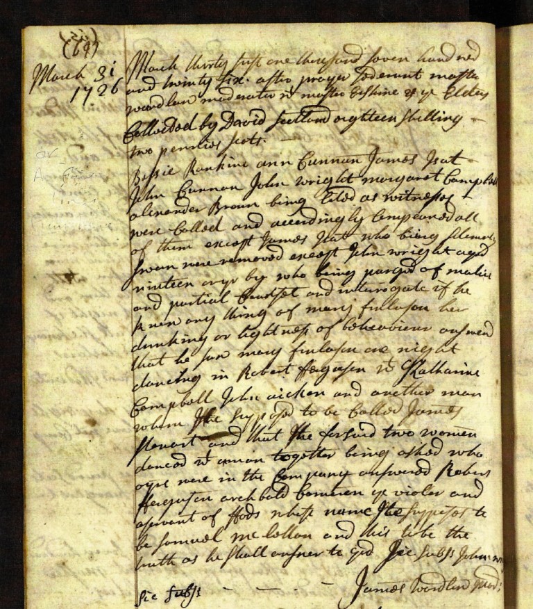 Extract from the Kirk Session Minutes for 31st March 1726
