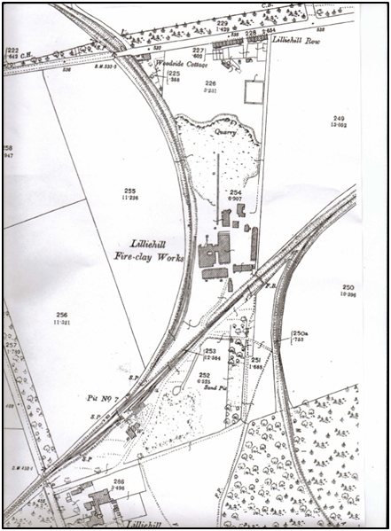 1896 O.S. Map showing location of Liliehill Works to the north/east of Townhill Village