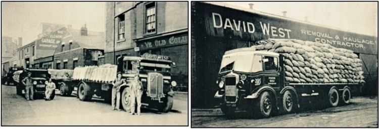 Photos of two of West’s early lorries above, in Leith during the 1930s, with the small Bedford on the left being dwarfed by the AEC Mammoth and trailer on the right and, from c.1944, driver Jimmy Hynd’s Albion eight-wheeler, fully hand-loaded with 16 tons of potatoes outside West’s premises at Rumblingwell, Dunfermline.