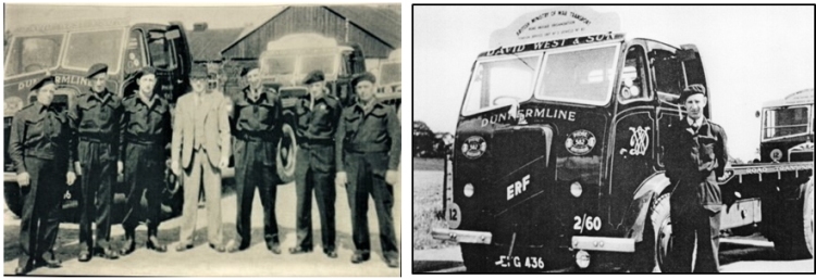 Two photos of David West and his drivers during the Second World War.