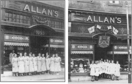Photographs of Allan’s shop and staff at 93 High Street c. 1930 and, probably Coronation Year, 1953