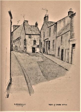 Adam Low's house at top of Cross Wynd. Sketch by Robert Somerville
