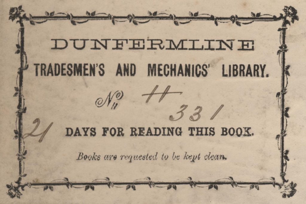 Photo of a Tradesmen's and Mechanics' Library bookplate. Courtesy of DCL&G