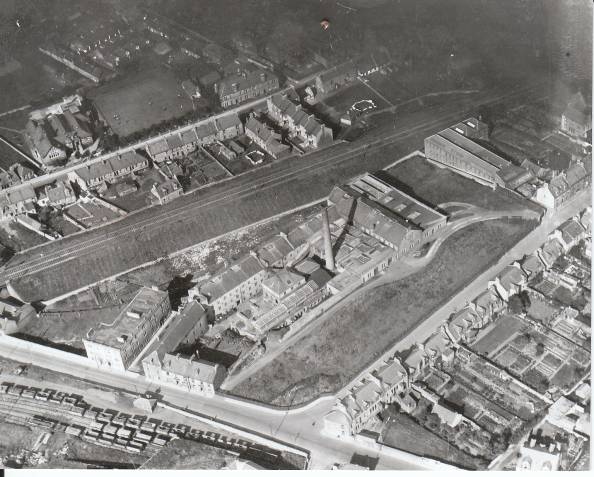 Aerial photograph of Baldridge Works c. 1938