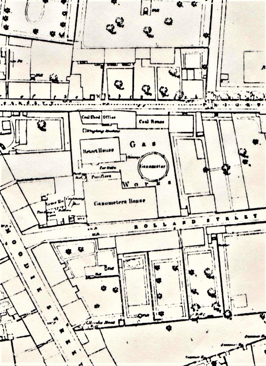 1856 OS map, showing site of Gasworks in Priory Lane, Dunfermline