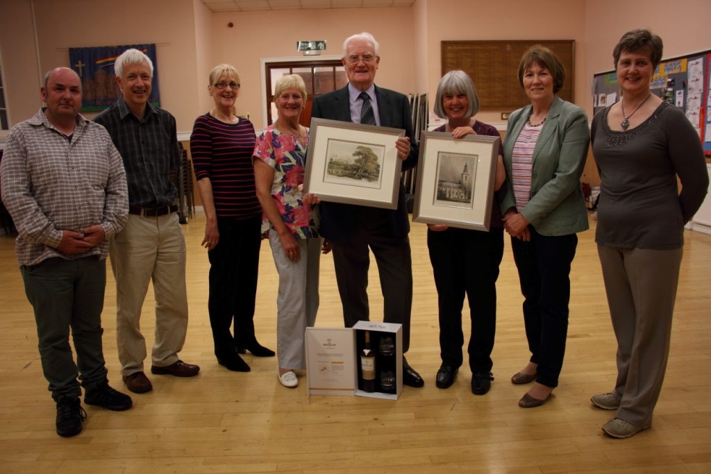 Photo of George Robertson and the DHS committee, Douglas Bell, Robin Thompson, Pamela Macleod, Cherry Allan, George Robertson, Carolyn Thompson, Elaine Campbell, Lindsey Fowell