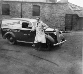Photo of Guy Thomson with Bedford Delivery Van c. 1950