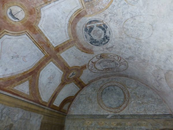 The ceiling in Kinneil House showing murals from the 16th and 17th Centurys
