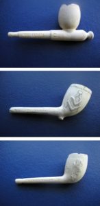 Photos of three examples of Richmond’s clay pipes which can be seen in Dunfermline Museum