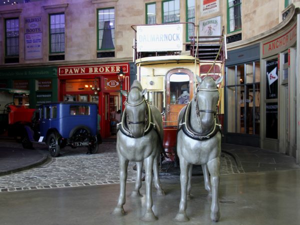 Horse-drawn tram in the reconstructed street