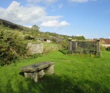 Photo of Portmoak Chapel burial site with memorial stone shown as inset in wall - courtesy of David Munro