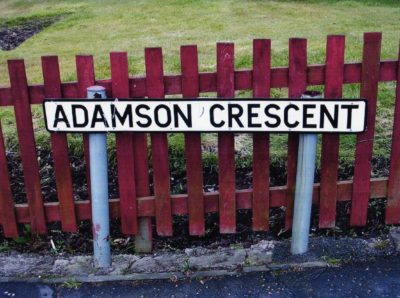 Street sign "Adamson Crescent" in Dunfermline