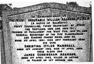 Photo of William Adamson's gravestone in Dunfermline Cemetry