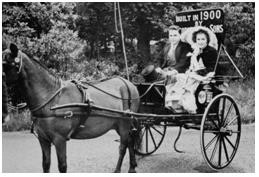 Photo of a horse-drawn trap built by George Kay in 1900, also for the Dick family of Transy, but photographed in 1950